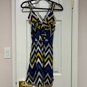 BCBGeneration Zigzag Mini Dress in Blue, Yellow, and Black